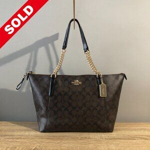 Coach Ava Chain in Signature Brown Black Shoulder Tote Bag MSRP $395